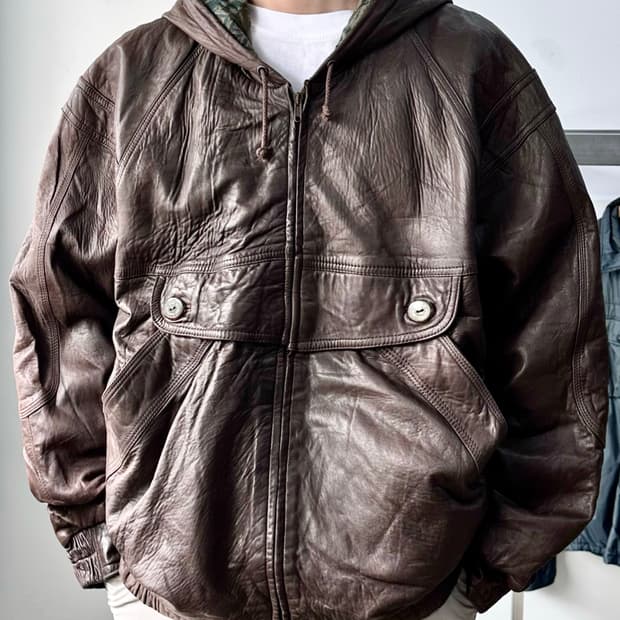 Deubo 램스킨 후드 봄버 레더 자켓