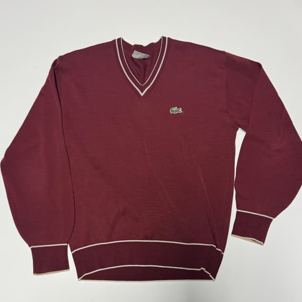 서광 라코스테 올드스쿨 코튼 브이넥 니트 L 버건디