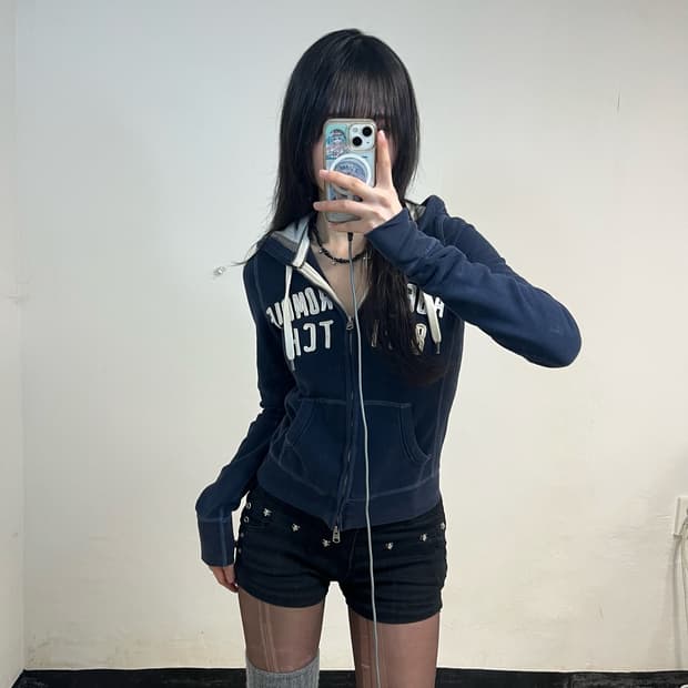 Abercrombie navy two-way hoodie zip-up