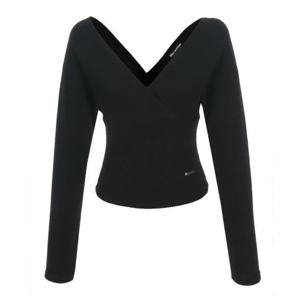 Wsc archive Deep V neck knit (Black)