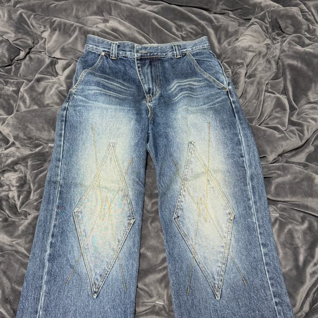 ETCE 다이아몬드 패치 와이드 데님 M