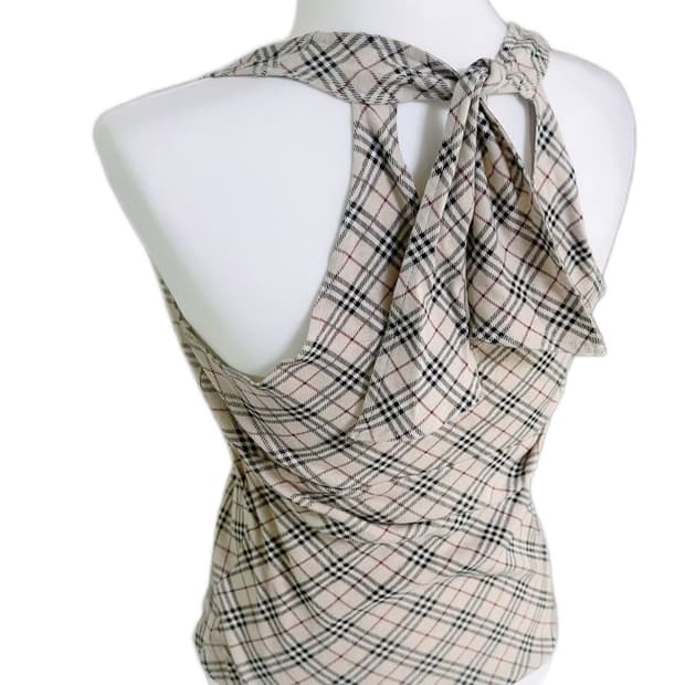 버버리 유일매물 블루라벨 노바체크 홀터넥 민소매 나시 슬리브리스