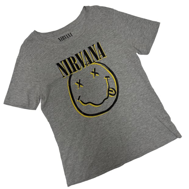 너바나 스마일리 로고 멜란지 그레이 반팔 티셔츠