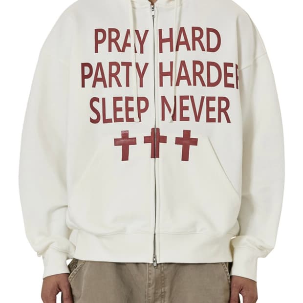 PRAY HARD HOODIE ZIP UP - WHITE