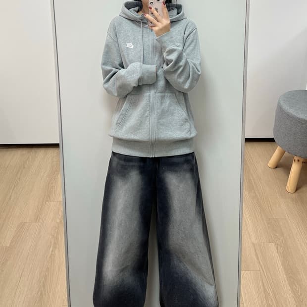 나이키 자수로고 그레이 후드집업