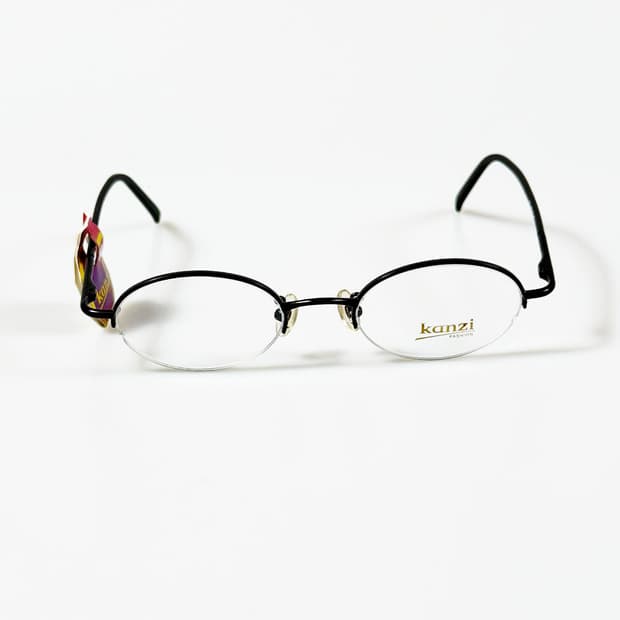 KANZI FASHION 블랙 오벌 반무테 메탈 빈티지 안경