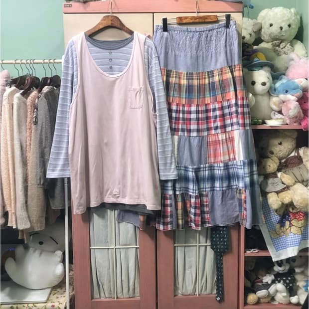 일본빈티지 카모메산장 단추 긴팔 롱슬리브