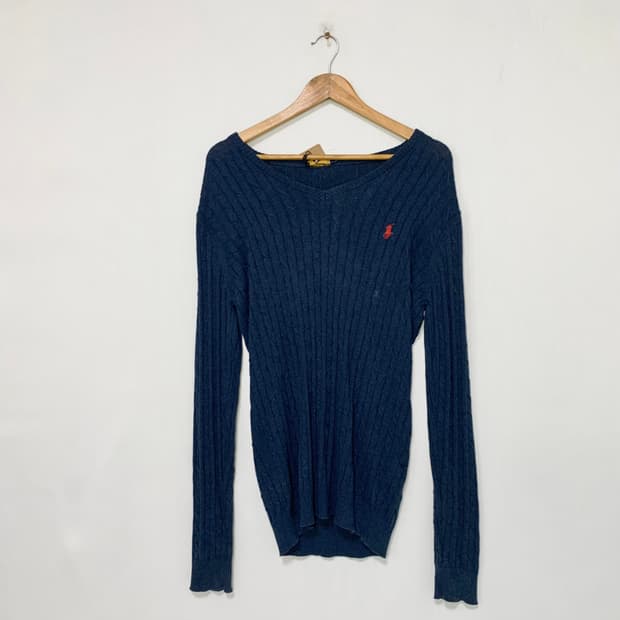 폴로 랄프로렌 네이비 케이블 니트 남성 S 남녀공용 루즈핏 브이넥 스웨터