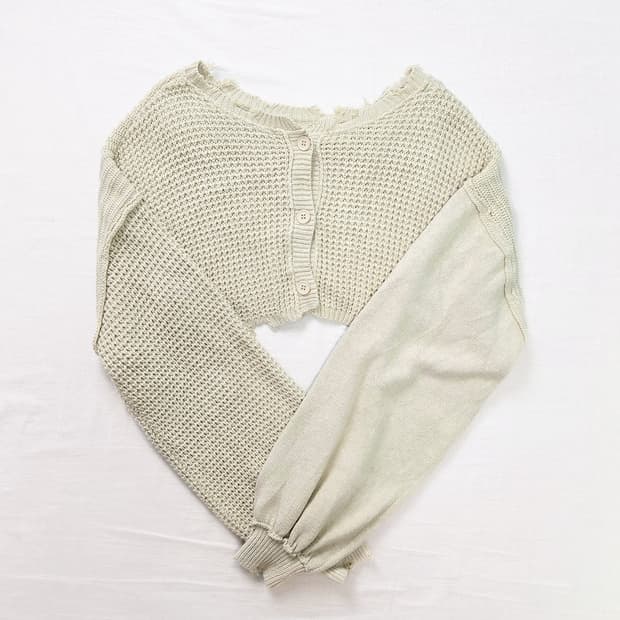 모에소매 벌룬 슬리브 크롭 니트/ 그런지 y2k 라떼갸루