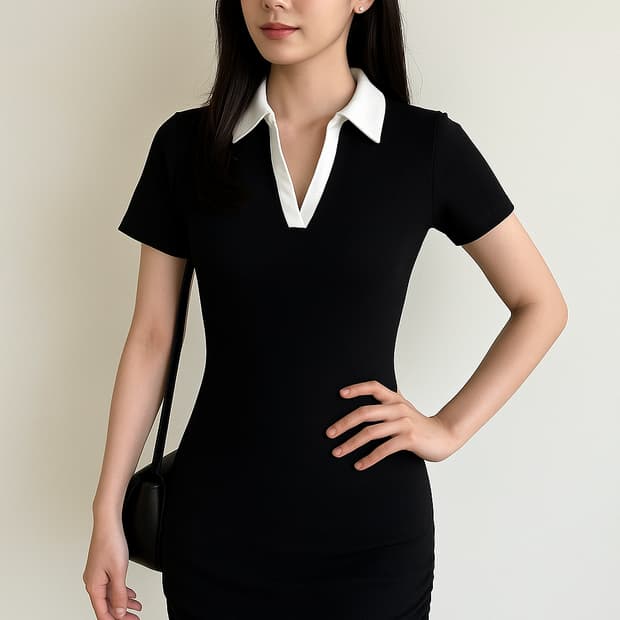 Cos 감성 흰검 배색 카라 미니원피스S