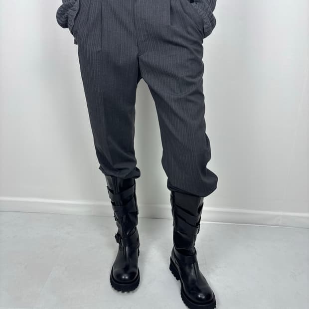CHARCOAL STRIPE LOW SLACKS