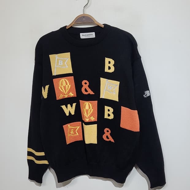 (L) 블랙앤화이트 니트 블랙 빅로고 골프웨어 스웨터 