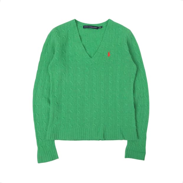 폴로 랄프로렌 그린 램스울 브이넥 니트
