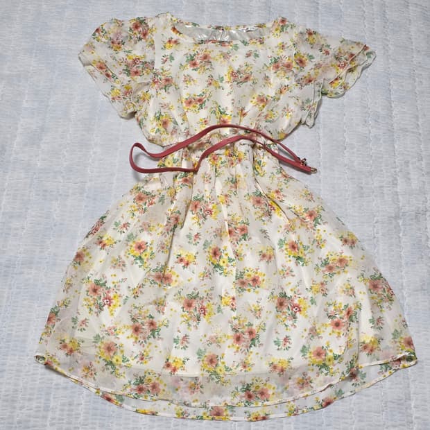 Glacier 모리걸 꽃무늬 셔링원피스+벨트 세트