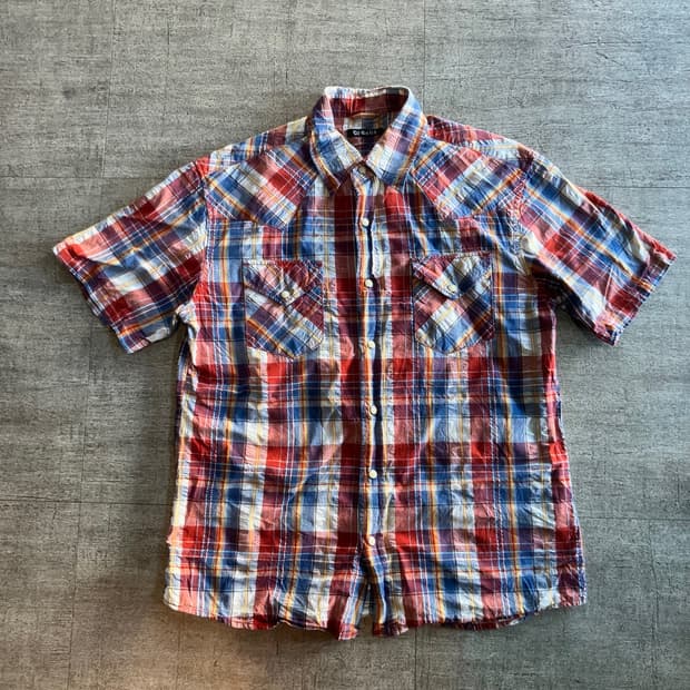 일본빈티지 Gegrge 올드스쿨아메카지 너드남혁오 타탄체크 웨스턴반팔셔츠