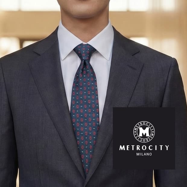 메트로시티 실크 청녹색 패턴 넥타이 8.6cm A+~A등급 A19880
