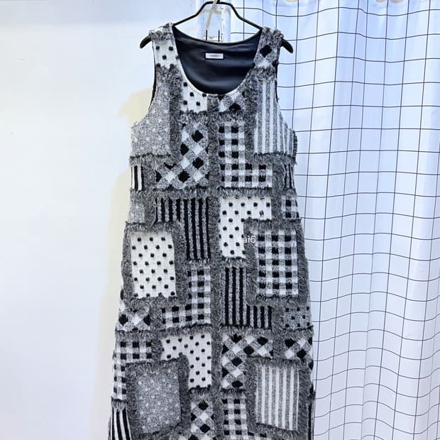 쿠오세 패치워크 울 뷔스티에 롱 원피스