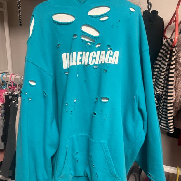 발렌시아가 캡스 디스트로이드 후드티 민트