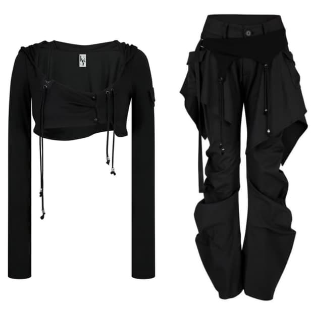 SET) 카시코 kashiko 볼레로 가디건 + 레이어드 스트랩 팬츠