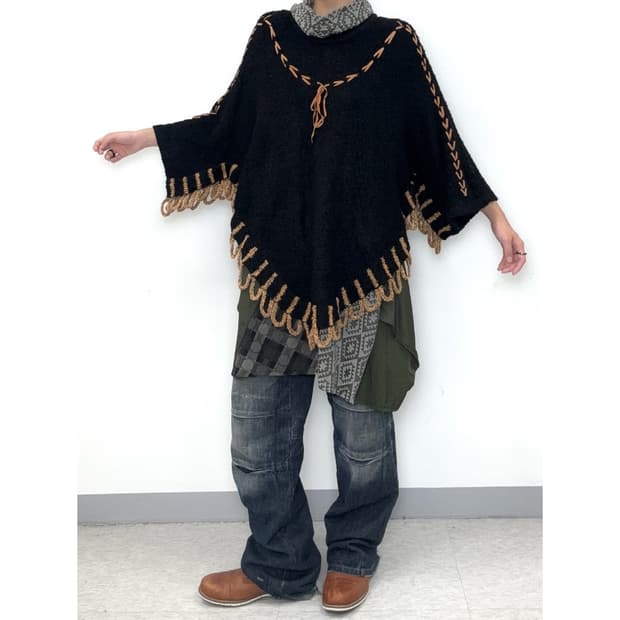 빈티지 히피 블랙 케이프 망토 판쵸