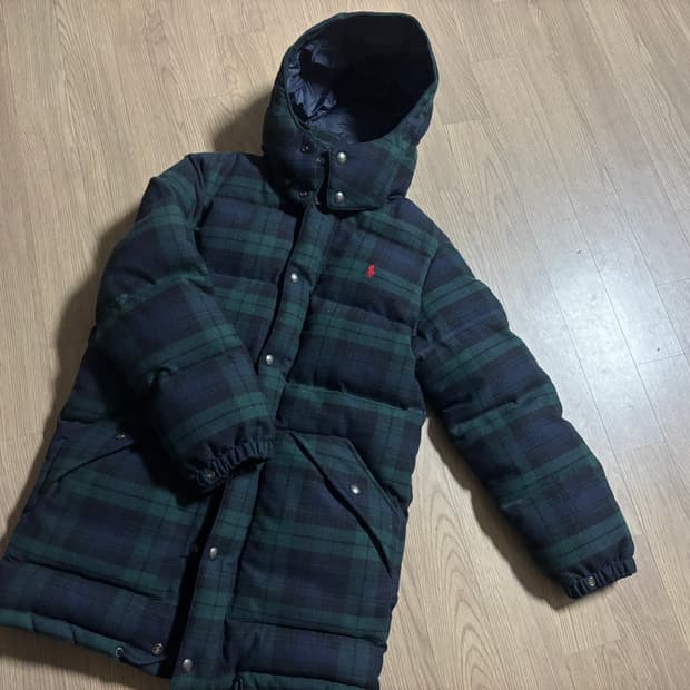 폴로 블랙와치 타탄체크 울 롱패딩코트 남여공용