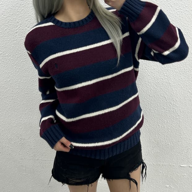 폴로 랄프로렌 네이비포니 버건디 단가라 네이비 니트 L