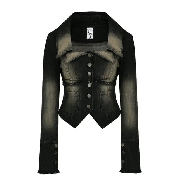 카시코 Denim Square Neck Trucker Jacket