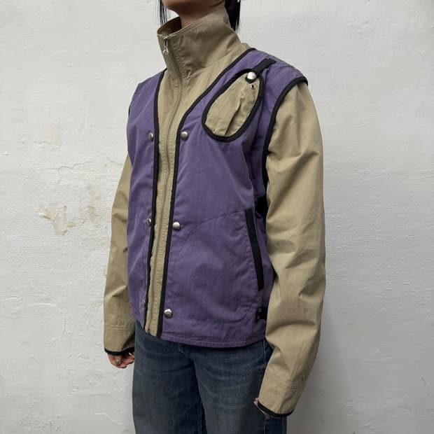 디젤(DIESEL) 퍼플 베이지 오렌 컨버터블 투웨이 하이넥 쇼트 자켓