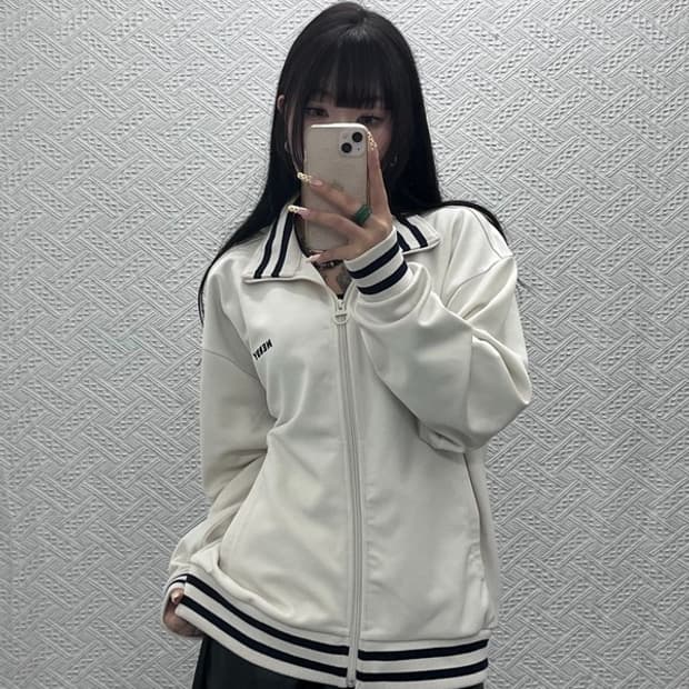 널디 올드스쿨 레트로 빈티지 화이트크림 져지 집업 M C09731