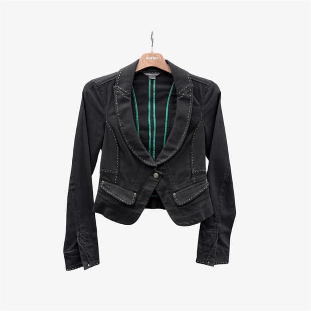 아르마니 익스체인지 헤비코튼 데님 블레이저 자켓 유니크 라펠 스티치 라인