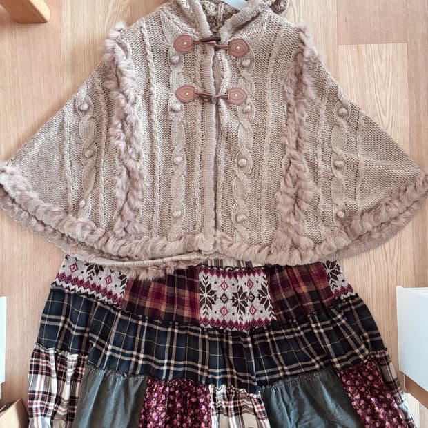 빈티지 모리걸세트 대장템 케이프 니트 패치스커트 모리노가토