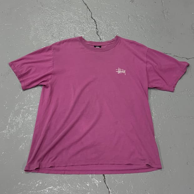 스투시(Stussy) 빈티지 베이직 로고 핑크 반팔 티셔츠