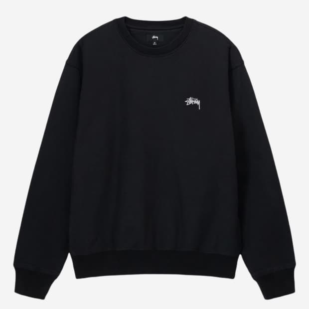 스투시 스탁 로고 크루넥 워시드 블랙