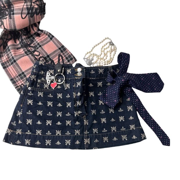 비비안웨스트우드 레드라벨 orb 디아망떼 스컬 데님스커트