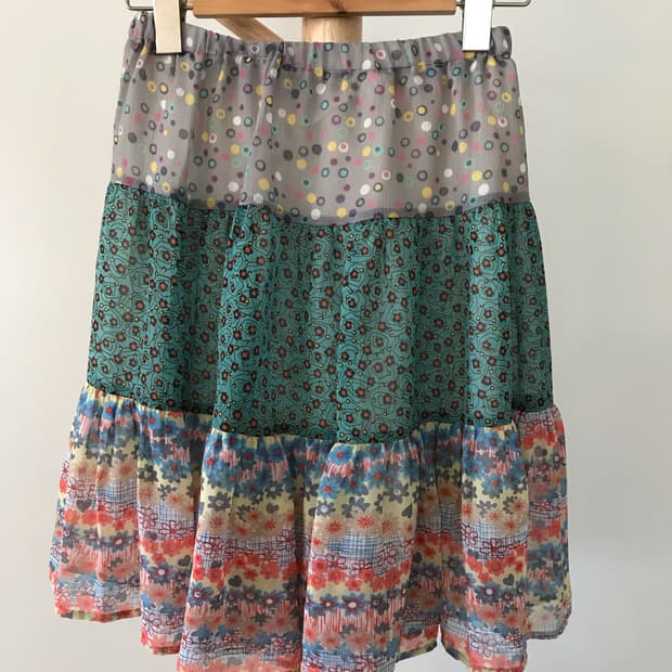 모리걸 패턴 티어드 스커트 