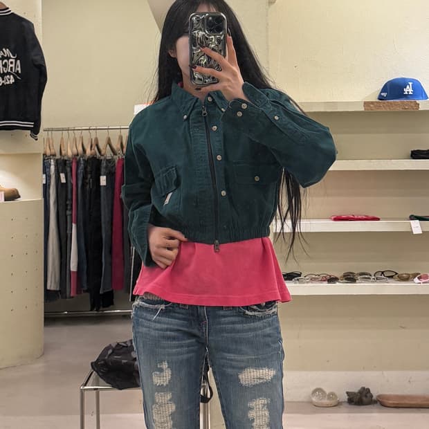 칼하트 커스텀 크롭 셔츠 자켓 그린 U1319