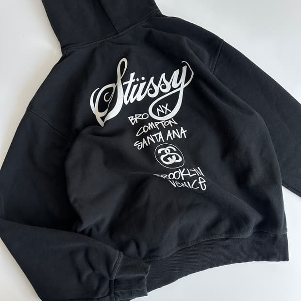 Stussy 스투시 블랙 피그다이 월드투어 후드티