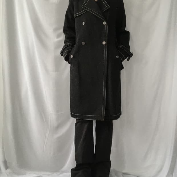 Stitch belted point double button coatSt