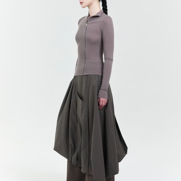 LONG ASYMMETY BALLOON SKIRT DARK KHAKI