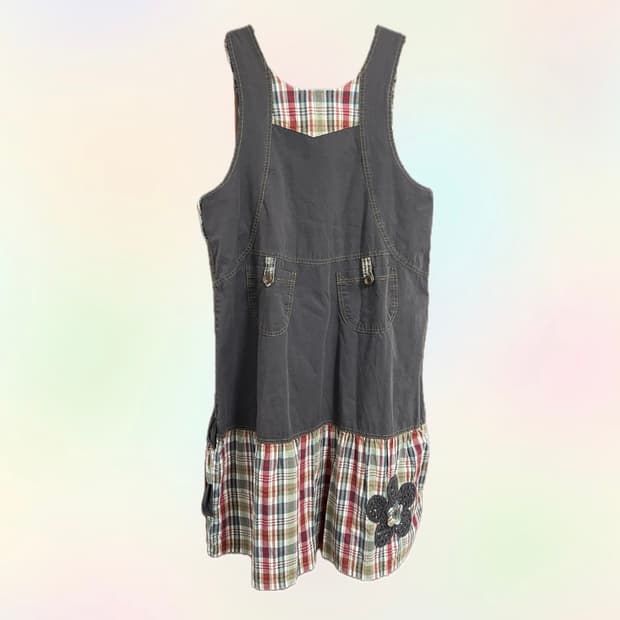 하구미 체크 패치 자수 양면원피스 지구샵 코야빈티지st