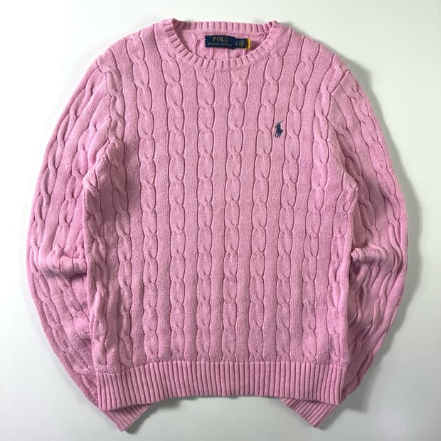 Polo  폴로 랄프로렌 신형 자수 핑크 꽈배기 니트 