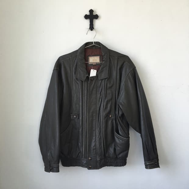 Brown leather bomber jacket