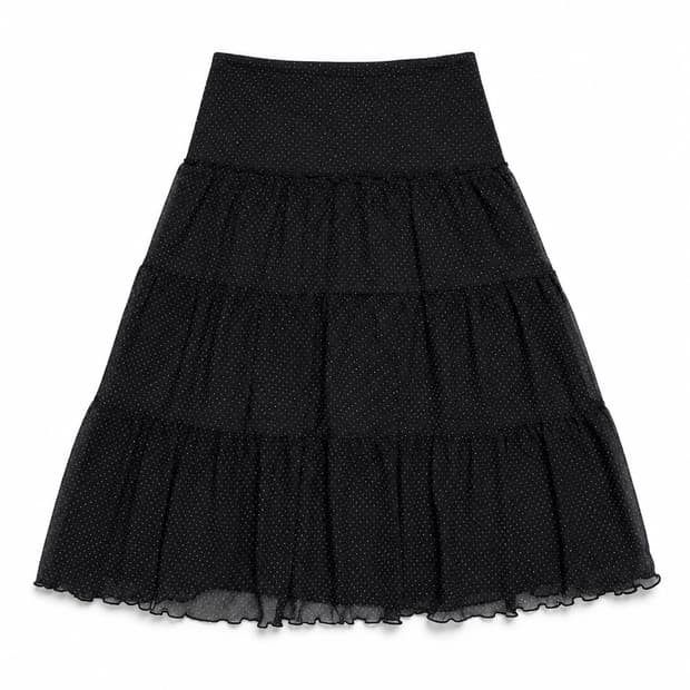 Black Dot Tiered Chiffon Skirt