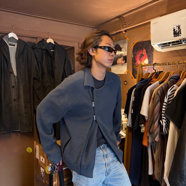 00S ARMANI EXCHANGE 더스티 블루 사선 집업 자켓