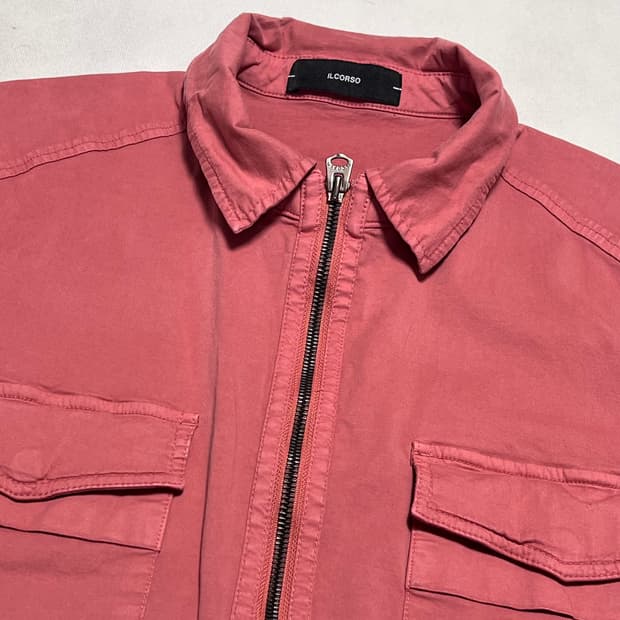 XL 일꼬르소 가먼트다잉 투 포켓 집업 셔켓 다크핑크