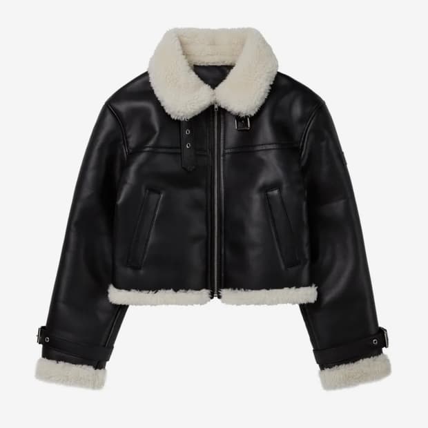 오블리크 오버핏 레더 무스탕 자켓 [BLACK]