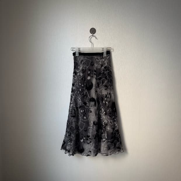 오리엔탈 페어리 페이즐리 벨벳포인트 무채색 롱스커트 치마 락시크 펑크