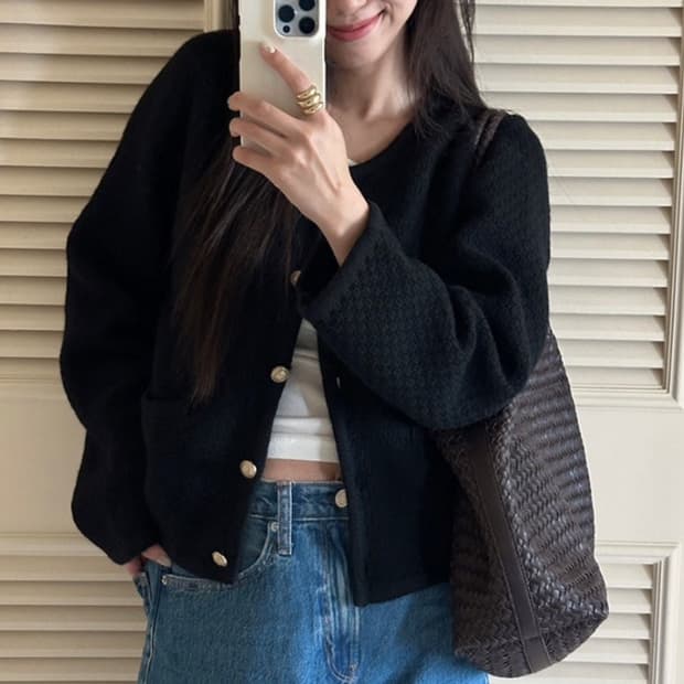 아카이브제이투유 다이애나 가디건 오버핏 블랙