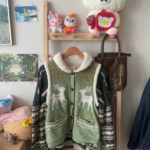모리걸 빈티지 노르딕 양털조끼 니트 set 💚🐑