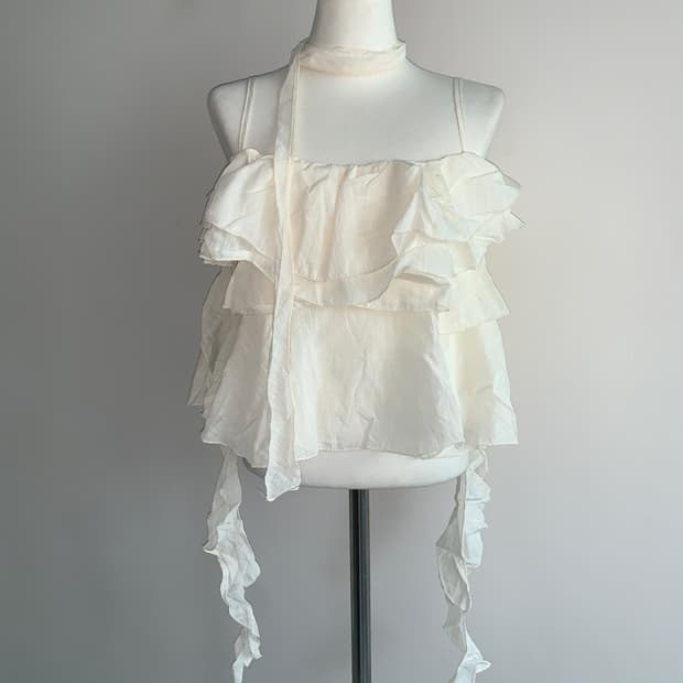 Scarf neck ruffle blouse